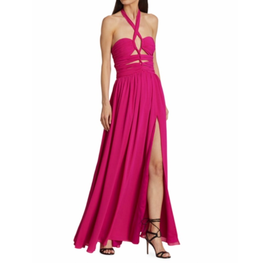 Pink Ronny Kobo Ally Cutout Halter Gown Size XS